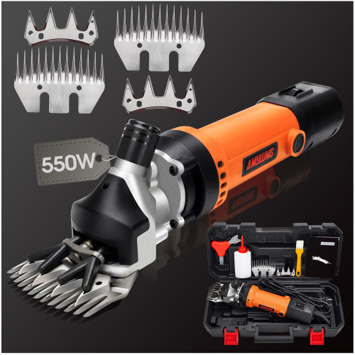 AMYWMS Sheep Shears Electric 550W - Upgraded Professional Sheep Clippers Two Blades, 6 Speed Heavy Duty Livestock Haircut for Grooming Sheep Goats Large Dog Thick Coats Animals No Lubricant(Orange)