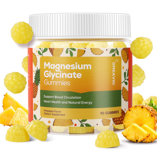 DREAVIO 90 Count Magnesium Glycinate Gummies 400mg w/Ashwagandha Supplement - Sugar Free Zinc Magnesium Glycinate Supplement Ashwagandha Gummies for Adults Pineapple Flavor