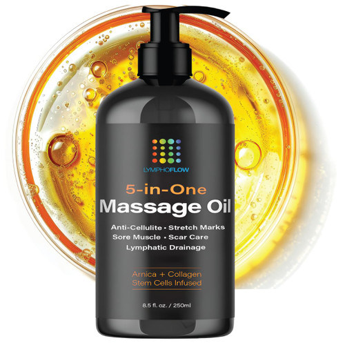 Lymphatic Drainage Massage Oil with Arnica, Collagen and Stem Cells, Post Surgery Recovery &, Liposuction, 360 Lipo, BBL, Tummy Tuck, Fibrosis Treatment, 8.5 Oz