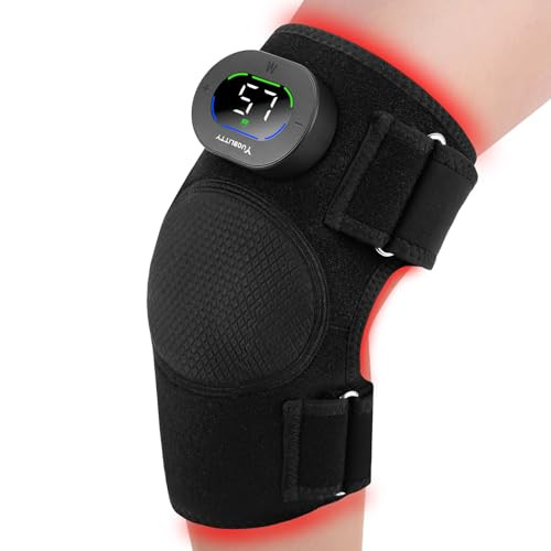 YUQBLITTY Red Light Therapy Knee Brace with Vibration, Cordless Heated Knee Massager, 660nm & 850nm Infrared Light Wrap, Gifts to Women Men and Elder
