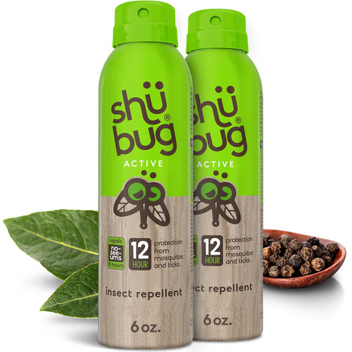 Shubug Active Insect Repellent Spray with Picaridin, DEET Free Mosquito and Tick Protection, Long Lasting Up to 12 Hours, Unscented, 6oz (Pack of 2)