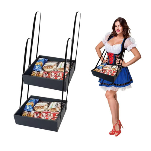 Wearable Party Black Tray Snack and Beverage Carrier Foldable Drink Carriers Movie Snack Usherette Vendor Trays with Strap Halloween Costume Accessory Tray,3.2 x 11 x 12.6 Inche (2 Pcs)