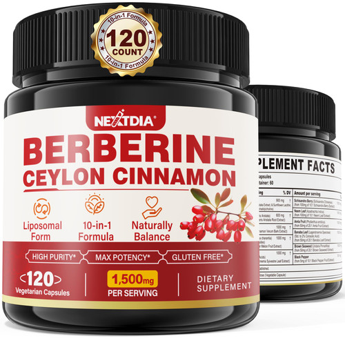 Berberine Supplement Organic 1500mg with Ceylon Cinnamon Bitter Melon, Liposomal Berberine HCL Complex Supplements, Immune & Digestive Support - Non-GMO, Organic, Vegan Berberine Capsules 120Cts