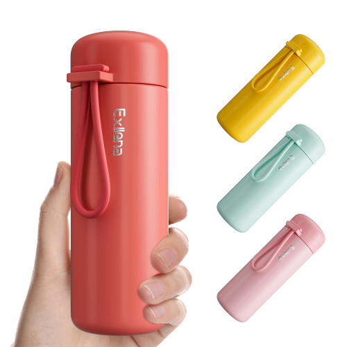 Exllena Mini Water Bottle 6.8oz/200ml, Small Insulated Water Bottle for Hot&Cold Drinks, Water Bottle Purse Bottle with Carry Handle - 100% Leakproof Perfect for School, Travel...(Coral Red)