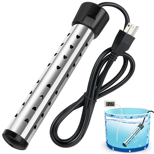 2000W Immersion Water Heater, Portable Water Heater Electric with 304 Stainless Steel, Bucket Bathtub Heater with Thermometer & Power-Off Protection, Quickly Heat 5 Gallons of Water in Minutes