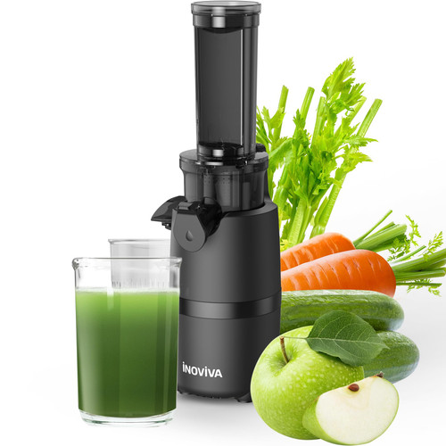 Cold Press Juicer, INOVIVA Masticating Juicer Machines Compact, Slow Juicer with 70 RPM Low Speed, Juice Maker for Vegetable & Fruit, Portable Juice Extractor High Juice Yield & Easy to Clean, Black