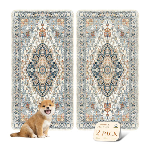 nunubaby Washable Pee Pads for Dogs, Stylish, Non-Slip and Leak-Proof Pee Pads. Reusable Potty Pads for Dogs for Crates and Floors.(Beige/Multi, 24" x48" )