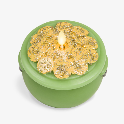 Luminara Lucky Green Pot of Gold Candle - Flickering Real-Flame Technology- Flameless LED- Remote Ready- Classic Green St. Patrick's Day- 4.8" x 4.3"