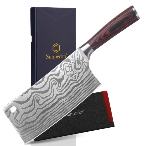Sunnecko 7 Inch Cleaver Knife, High Carbon Stainless Steel Chinese Cleaver with Wooden Handle,Razor Sharp Meat Cleaver for Home and Kitchen