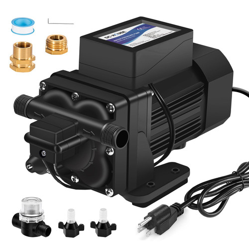 DC HOUSE Brushless 110V Water Pressure Transfer Pump 6.0 GPM 55 PSI Self Priming On Demand Electric Water Diaphragm Pump 110 Volt AC for Home Garden Irrigation Rain Barrel Pool