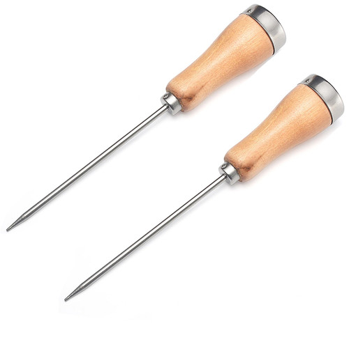 8.5 Inch Ice Crusher, Silver Stainless Steel Ice Pick with Wood Handle for Ice Breaking (2 pcs)