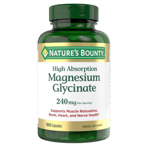 Natures Bounty Magnesium Glycinate Large Bottle / 180 Capsules 240 mg