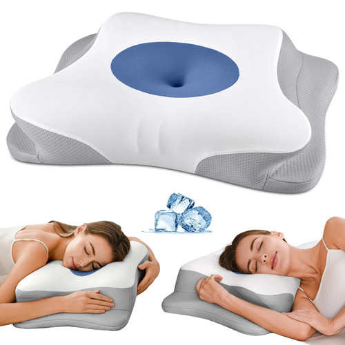 Cervical Neck Pillow - Contour Bed Pillow for Neck Pain Relief, Ergonomic Orthopedic Side Sleeper Pillow for Sleeping, Cooling Memory Foam Pillows for Back & Stomach Sleepers with Pillowcase-1766087340