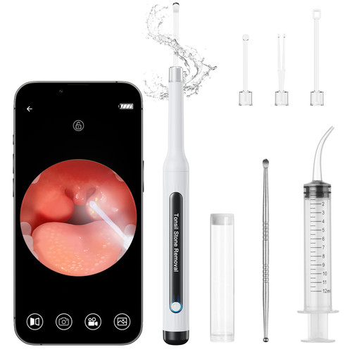 Tonsil Stone Remover with Camera - Upgraded Tonsil Stone Remover Kit with LED Light Tonsillolith Removal Tool Tonsil Cleaner for Tonsil Stone Removal (White)