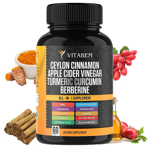 Ceylon Cinnamon Capsules 3000mg Turmeric 3000mg Apple Cider Vinegar 3000 mg Ginseng 2000mg Aloe Vera 2000mg Berberine Supplement 1200mg + Banaba | Bitter Melon | Gymnema | Ginger Root - 60 Count