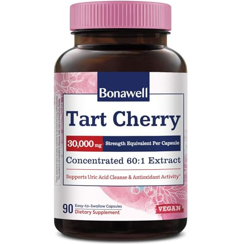 Bonawell Tart Cherry Capsule 60:1 Extract, 30000mg Strength, Made from Montmorency Tart Cherries, Powerful Uric Acid Cleanse, 3 Month Supply, 90 Capsules