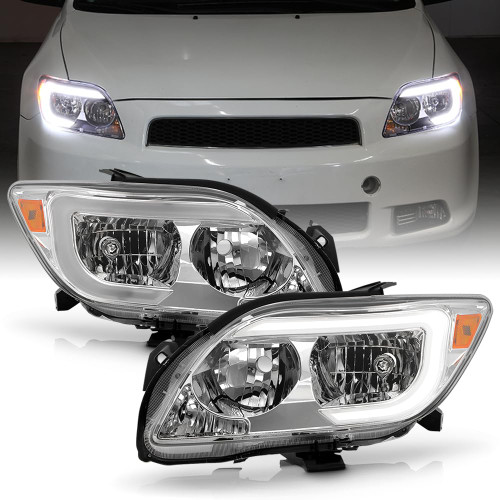 KEEKPO - For 2005 2006 2007 Scion tC Upgraded Style LED Tube Chrome Headlights Headlamps Pair Set Replacement Left+Right