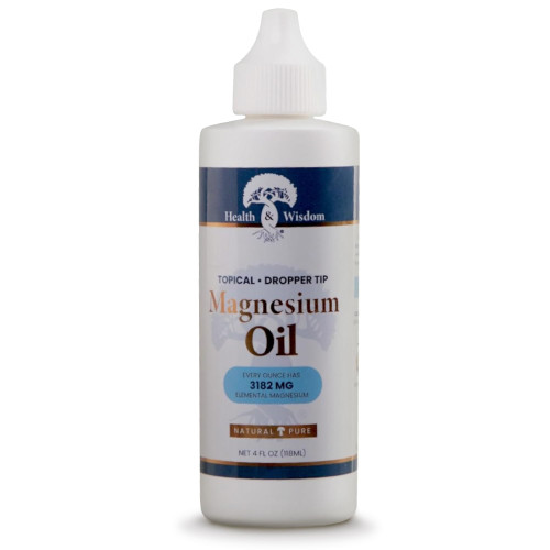 Health and Wisdom Topical Magnesium Oil - Pure Magnesium Oil, Magnesium Oil for Feet, Transdermal Magnesium Oil for Bath, Magnesium Massage Oil, Magnesium Chloride Oil, Dripper Top - 4 Fl Oz-1766095625