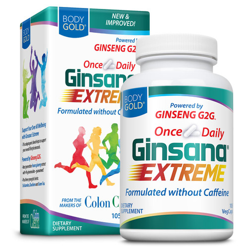 Body Gold Ginsana Energy | Panax Ginseng Extract w/Energizing Herbal Blend for Focus & Endurance | Schizandra Berry, Eleuthero Root, and Decaffeinated Green Tea Leaf Extract | 52 Serv | 105 VegCaps
