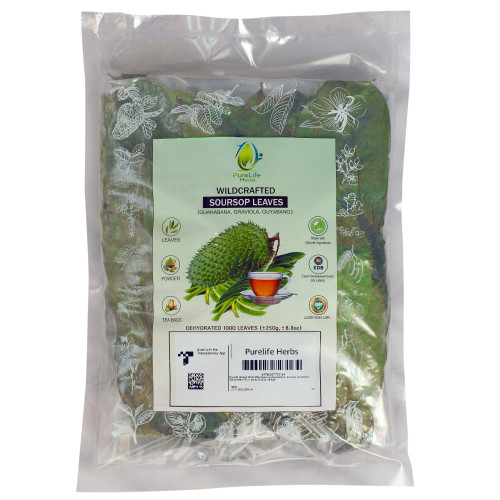Purelife Herbs® Wildcrafted Soursop (Guanabana, Graviola, Guyabano) Dehydrated 1000 Leaves (±250g, ±8.8oz)