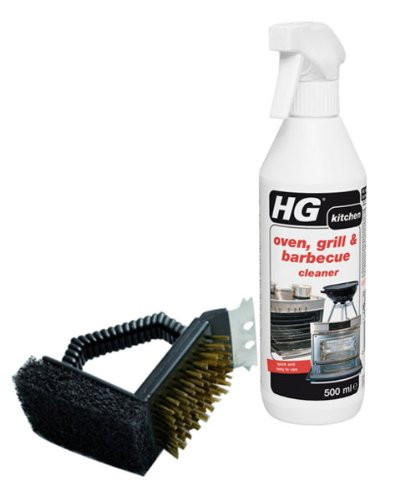 HG Hagesan Oven Grill & BBQ Barbeque Cleaner 500ml with Quality Landmann 3 in 1 BBQ Cleaning Brush