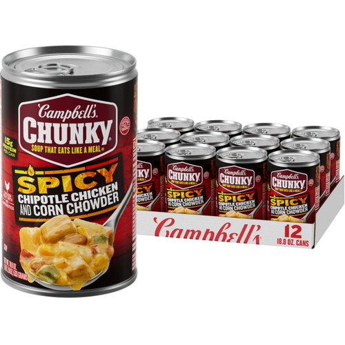 Campbell’s Chunky Soup, Chipotle Chicken Corn Chowder Soup, 18.8 oz Can (Pack of 12)