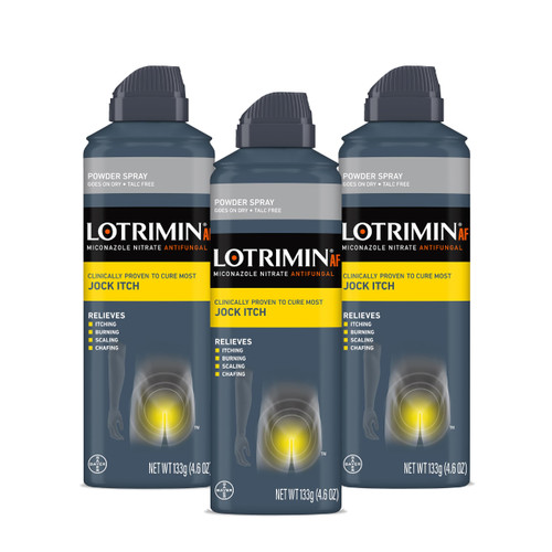 Lotrimin AF Jock Itch Powder Spray, Miconazole Nitrate 2% - Treatment of Most Itch, 4.6 Ounces (133 Grams) Spray Can (Pack 3) Lotrimin AF Jock Itch Powder Spray, Miconazole Nitrate 2% - Treatment of Most Itch, 4.6 Ounces (133 Grams) Spray Can (Pack 3)