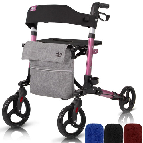 Vive Mobility Rollator Walker - Folding 4 Wheel Medical Rolling Walker with Seat & Bag - Mobility Aid for Adult, Senior, Elderly & Handicap (Pearl Pink, Gray Bag) Vive Mobility Rollator Walker - Folding 4 Wheel Medical Rolling Walker with Seat & Bag - Mobility Aid for Adult, Senior, Elderly & Handicap (Pearl Pink, Gray Bag)
