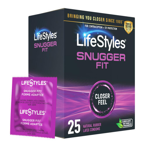 Lifestyles Snugger Fit Natural Rubber and Lubricated Latex Condoms Value Pack, 25 Count, 1 Pack, Triple Tested for Best Protection, Made with UltraGlide Silicone Lube