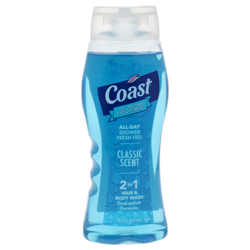 Coast 2-in-1 Hair and Body Wash - Rich Foamy Lather - Clean Rinsing Formula without Drying Out Skin - Dual Action - No Parabens or Phthalates - 18 oz.