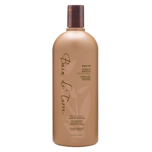 Bain de Terre Sleek & Smooth Smoothing Conditioner | Argan & Monoi Oils | Smooths & Controls Frizzy, Unruly Hair | Paraben Free | Color-Safe | 33.8 Fl Oz