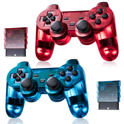 Burcica Wireless Controller for PS-2 Play 2 Double Vibration 2 - ClearBlue and ClearRed Burcica Wireless Controller for PS-2 Play 2 Double Vibration 2 - ClearBlue and ClearRed