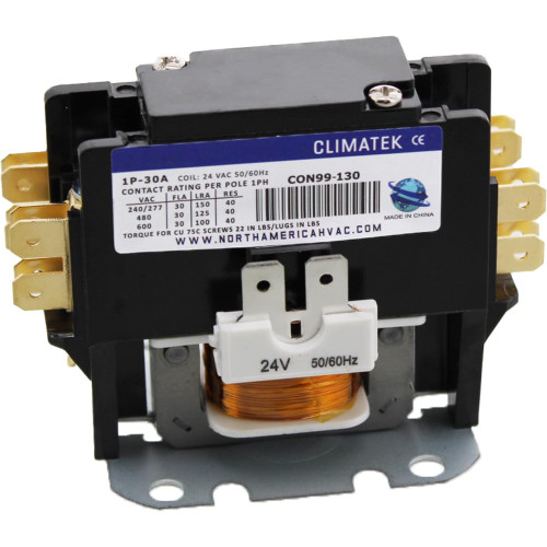 ClimaTek Single Pole / 1 Pole 30 Amp Condenser Contactor Fits Goodman Amana CONT1P025024VS, CONT1P030024VS B13603-21, C130A