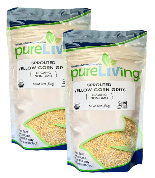 PureLiving Organic SPROUTED Yellow Corn Grits - 12 Ounce Bag (Pack of 2)