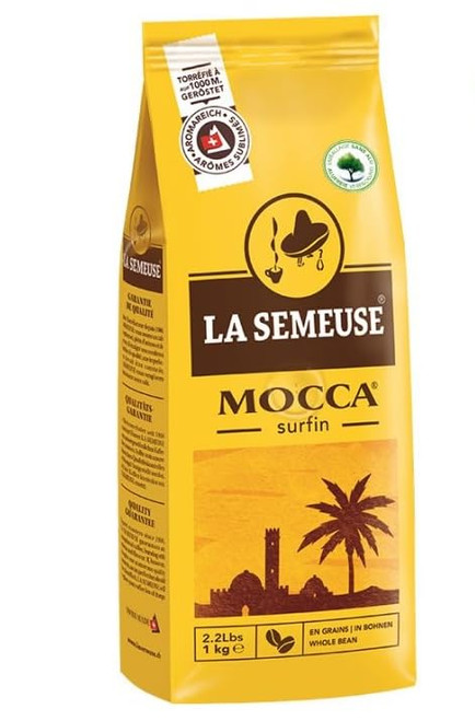 La Semeuse: "Mocca Surfin," Medium Roasted Whole Beans, 100% Arabica, 1kg / 2.2lb, Made in Switzerland