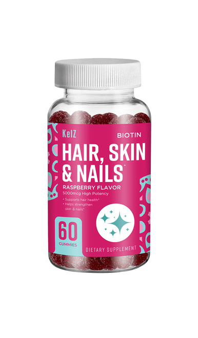 KelZ Biotin Hair, Skin & Nails Supplement Gummies, Raspberry Flavor, 60 Count (Pack of 1) KelZ Biotin Hair, Skin & Nails Supplement Gummies, Raspberry Flavor, 60 Count (Pack of 1)