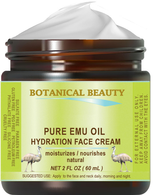 PURE EMU OIL HYDRATION FACE CREAM For Normal - Dry - Sensitive Skin. Moisturizing and Nourishing. 2 Fl. oz. - 60 ml by Botanical Beauty PURE EMU OIL HYDRATION FACE CREAM For Normal - Dry - Sensitive Skin. Moisturizing and Nourishing. 2 Fl. oz. - 60 ml by Botanical Beauty