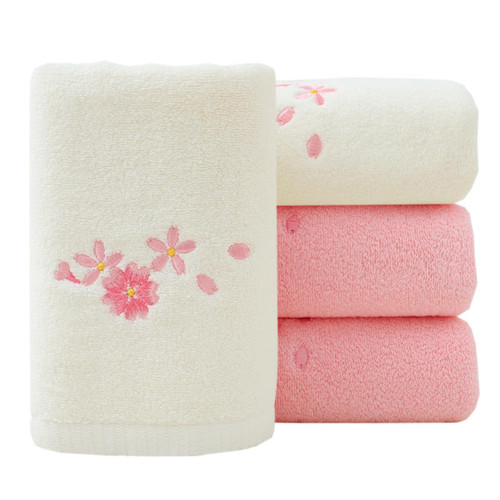 Pidada Hand Towels Set of 4 Embroidered Floral Pattern 100% Cotton Absorbent Soft Decorative Towel for Bathroom (Cherry Blossom 2 Pink 2 Ivory)