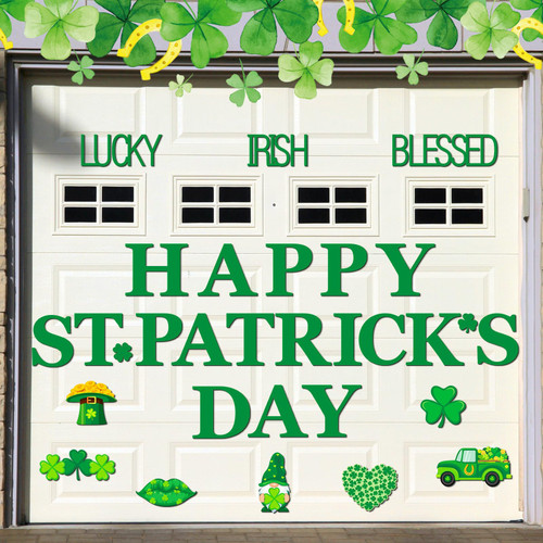 Ferraycle 30 Pcs Magnetic St. Patrick's Day Garage Door Decorations Happy St. Patrick's Day Garage Door Magnets Clover Gnome Garage Door Decor Car Magnets Stickers Refrigerator Magnets Decals