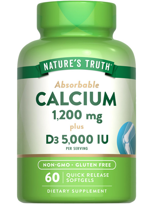 Nature's Truth Calcium 1200mg with Vitamin D3 5000 IU | 60 Softgels | from Calcium Carbonate | Non-GMO & Gluten Free Supplement