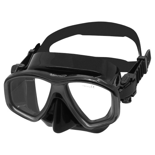SAEKODIVE AquaFlex Diving Mask - Anti-Fog Tempered Glass, Panoramic Wide View, Anti-Leak Silicone Skirt - Scuba Diving, Snorkeling, Freediving, Spearfishing Gear for Adults (Black/Black)