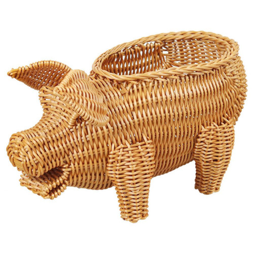 Holibanna Wicker Storage Basket Decorative Cute Pig Shaped Rattan Woven Serving Basket Willow Bread Handmade Straw Fruit Laundry Organizer for Home Kitchen
