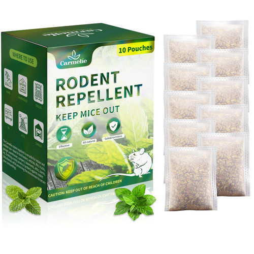 Carmelie Mouse Repelling Pouches, Mice Repelling Indoor, Mouse Repelling for House with Peppermint Oil to Repel Mice, Rodents, Squirrels, All Natural Rodent Pouches for Indoor Outdoor, 10 Pouches