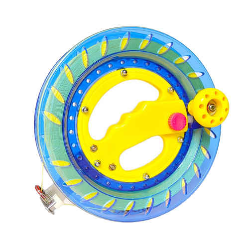 Flying Hoofer Kite Reel Winder for Adults & Kids - 8 Inch Dia, 1000FT High Strength String with Connector - Large Handle, Safety Lock(Blue)