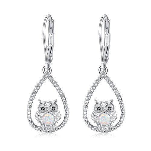 Palpitate Owl Earrings Dangle Drop 925 Sterling Silver Animal Owl Earrings Gift Jewelry for Women Created-Opal