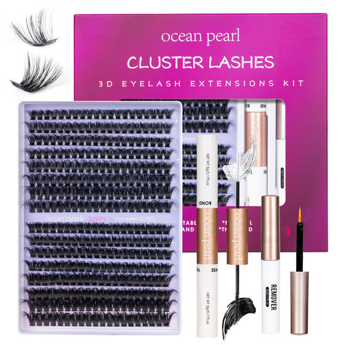 Ocean Pearl Lash Clusters 320pcs 3D Thick Lash Clusters kit 60D+80D Lashes,Eyelashes,Lash Extension Kit,Eyelash Clusters with Lash Bond&Seal&Remover&Tweezers,Lashes Clusters Eyelash Extensions Kit