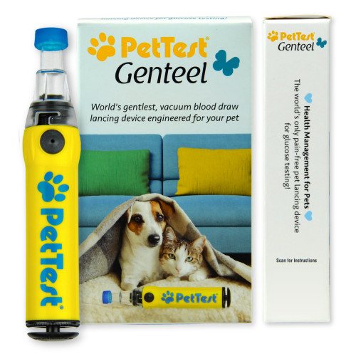 PetTest Genteel Pain-Free Lancing Device, Easy-to-Use Pet Blood Sugar Monitoring for Dogs & Cats, Includes Contact Tips, Sterile 21G Lancets & Instructions for Taking Samples