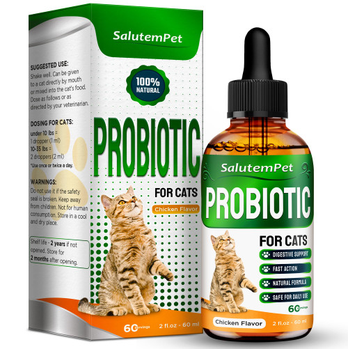 Probiotics for Cats for Digestive Support – Cat Probiotics for Indoor Cats Help with Colic, Upset Stomachs, Diarrhea, Gas, and Bloating – Prebiotics + Pleasant Chicken Flavor Inside – 2 Oz