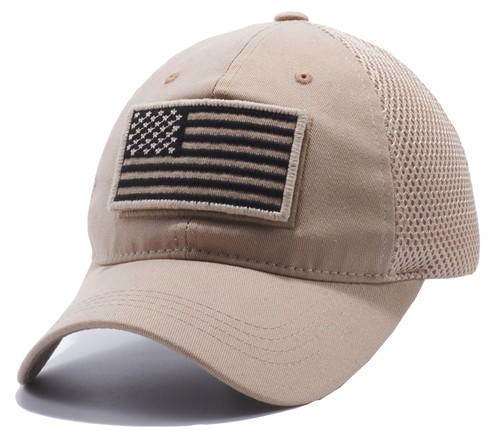 Pit Bull U.S. Flag Detachable Patch Micro Mesh Trucker Baseball Cap Hat (Khaki)