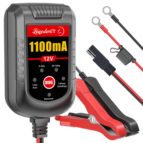 Trickle Battery Charger 12V 1100mA Smart Car Battery Charger Battery Maintainer Float Charger for Motorcycle Lawn Mower Tractor Automotive ATV Lead Acid and Lithium Batteries